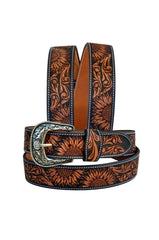 Small  Genuine Leather Western Hand Tooled and Hand Painted Floral Belt  with Removable Buckle 30AB101K