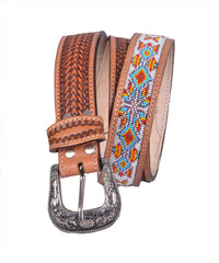 Personalizable Handmade Western Rodeo Heavy Duty Beaded Full-Grain Leather Belt Unisex with Removable Buckle  30HQ115