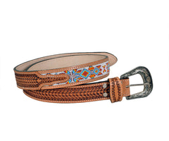 Personalizable Handmade Western Rodeo Heavy Duty Beaded Full-Grain Leather Belt Unisex with Removable Buckle  30HQ115