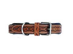 Western Style Hand Tooled Hand Finished Leather Dog Collar With Padded Soft Lining 10AB121