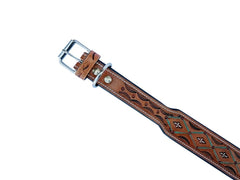 Western Style Hand Tooled Hand Finished Leather Dog Collar With Padded Soft Lining 10AB121