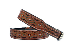 Western Style Hand Tooled Hand Finished Leather Dog Collar With Padded Soft Lining 10AB121