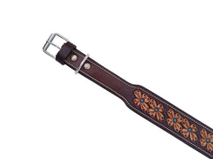 Western Style Hand Tooled Hand Finished Leather Dog Collar With Padded Soft Lining 10AB124