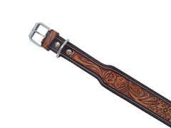 Western Style Hand Tooled Hand Finished Leather Dog Collar With Padded Soft Lining 10AB125