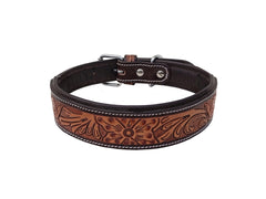 Western Style Hand Tooled Hand Finished Leather Dog Collar With Padded Soft Lining 10AB125