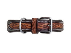 Western Style Hand Tooled Hand Finished Leather Dog Collar With Padded Soft Lining 10AB125