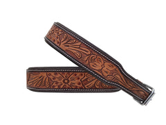 Western Style Hand Tooled Hand Finished Leather Dog Collar With Padded Soft Lining 10AB125