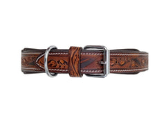 Western Style Hand Tooled Hand Finished Leather Dog Collar With Padded Soft Lining 10AB126