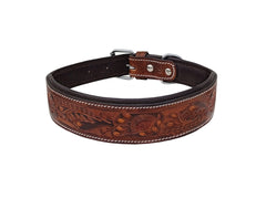 Western Style Hand Tooled Hand Finished Leather Dog Collar With Padded Soft Lining 10AB126