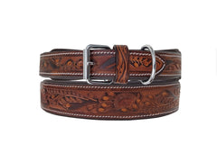 Western Style Hand Tooled Hand Finished Leather Dog Collar With Padded Soft Lining 10AB126