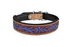 Western Style Hand Tooled Hand Finished Leather Dog Collar With Padded Soft Lining 10AB127