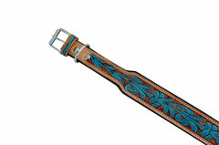 Western Style Hand Tooled Hand Finished Leather Dog Collar With Padded Soft Lining 10AB128