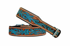 Western Style Hand Tooled Hand Finished Leather Dog Collar With Padded Soft Lining 10AB128