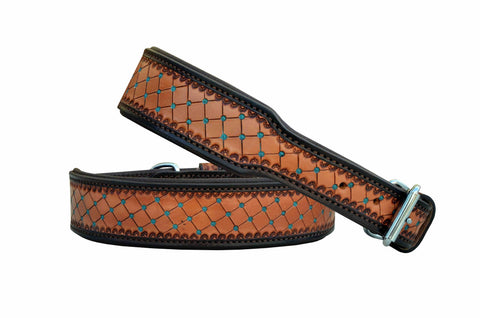 Western Style Hand Tooled Hand Finished Leather Dog Collar With Padded Soft Lining 10AB130