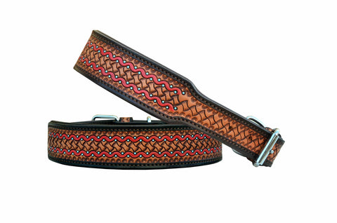Western Style Hand Tooled Hand Finished Leather Dog Collar With Padded Soft Lining 10AB133