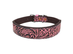 Western Style Hand Tooled Hand Finished Leather Dog Collar With Padded Soft Lining 10AB134