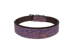 Western Style Hand Tooled Hand Finished Leather Dog Collar With Padded Soft Lining 10AB135