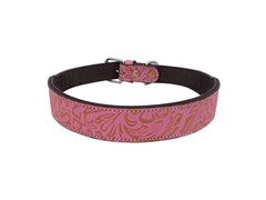 Western Style Hand Tooled Hand Finished Leather Dog Collar With Padded Soft Lining 10AB137