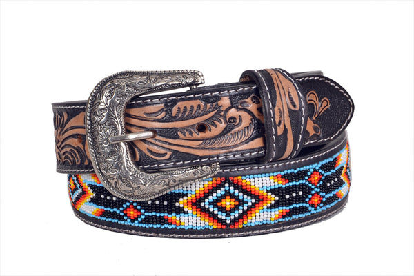 Handmade Western Rodeo Heavy Duty Beaded Full-Grain Leather Belt Unisex with Removable Buckle  30HQ111