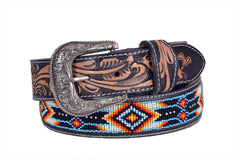 Handmade Western Rodeo Heavy Duty Beaded Full-Grain Leather Belt Unisex with Removable Buckle  30HQ111