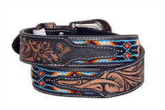 Handmade Western Rodeo Heavy Duty Beaded Full-Grain Leather Belt Unisex with Removable Buckle  30HQ111