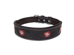 Western Style Hand Tooled Hand Finished Leather Dog Collar With Padded Soft Lining 10AB120