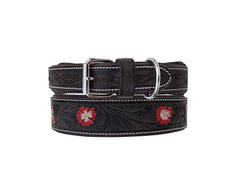 Western Style Hand Tooled Hand Finished Leather Dog Collar With Padded Soft Lining 10AB120