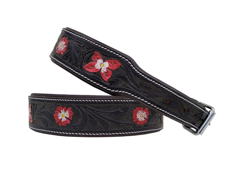 Western Style Hand Tooled Hand Finished Leather Dog Collar With Padded Soft Lining 10AB120