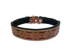 Western Style Hand Tooled Hand Finished Leather Dog Collar With Padded Soft Lining 10AB121