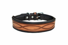 Western Style Hand Tooled Hand Finished Leather Dog Collar With Padded Soft Lining 10AB123