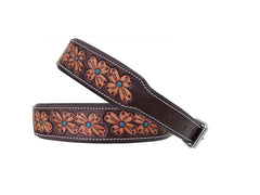 Western Style Hand Tooled Hand Finished Leather Dog Collar With Padded Soft Lining 10AB124