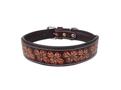 Western Style Hand Tooled Hand Finished Leather Dog Collar With Padded Soft Lining 10AB124