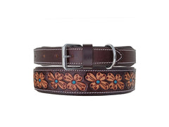 Western Style Hand Tooled Hand Finished Leather Dog Collar With Padded Soft Lining 10AB124