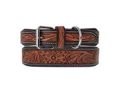 Western Style Hand Tooled Hand Finished Leather Dog Collar With Padded Soft Lining 10AB125