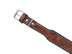 Western Style Hand Tooled Hand Finished Leather Dog Collar With Padded Soft Lining 10AB126