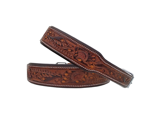 Western Style Hand Tooled Hand Finished Leather Dog Collar With Padded Soft Lining 10AB126