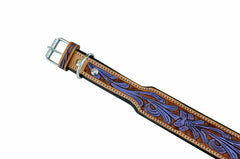 Western Style Hand Tooled Hand Finished Leather Dog Collar With Padded Soft Lining 10AB127