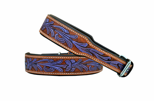 Western Style Hand Tooled Hand Finished Leather Dog Collar With Padded Soft Lining 10AB127