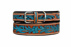 Western Style Hand Tooled Hand Finished Leather Dog Collar With Padded Soft Lining 10AB128