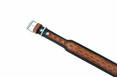 Western Style Hand Tooled Hand Finished Leather Dog Collar With Padded Soft Lining 10AB131