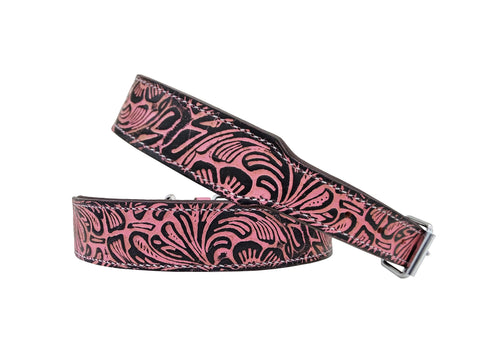 Western Style Hand Tooled Hand Finished Leather Dog Collar With Padded Soft Lining 10AB134