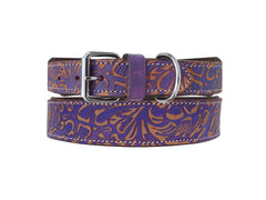 Western Style Hand Tooled Hand Finished Leather Dog Collar With Padded Soft Lining 10AB135