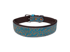 Western Style Hand Tooled Hand Finished Leather Dog Collar With Padded Soft Lining 10AB136