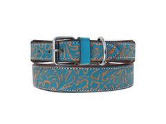 Western Style Hand Tooled Hand Finished Leather Dog Collar With Padded Soft Lining 10AB136