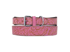 Western Style Hand Tooled Hand Finished Leather Dog Collar With Padded Soft Lining 10AB137