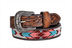 Handmade Western Rodeo Heavy Duty Beaded Full-Grain Leather Belt Unisex with Removable Buckle  30HQ109