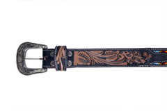 Handmade Western Rodeo Heavy Duty Beaded Full-Grain Leather Belt Unisex with Removable Buckle  30HQ111