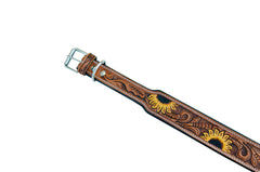 Western Style Hand Tooled Hand Finished Leather Dog Collar With Padded Soft Lining 10AB115