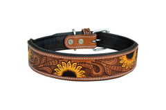 Western Style Hand Tooled Hand Finished Leather Dog Collar With Padded Soft Lining 10AB115