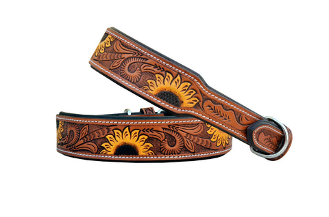 Western Style Hand Tooled Hand Finished Leather Dog Collar With Padded Soft Lining 10AB115